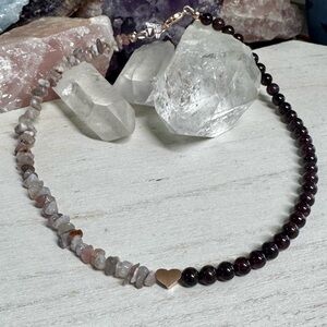 Garnet and Botswana Agate Choker Style Gemstone  Necklace